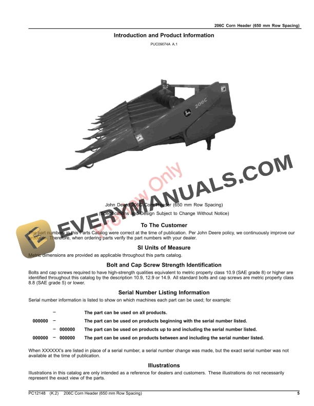 John Deere 206C Corn Header (650 mm Row Spacing) Parts Catalog PC12148 16JUL23-5