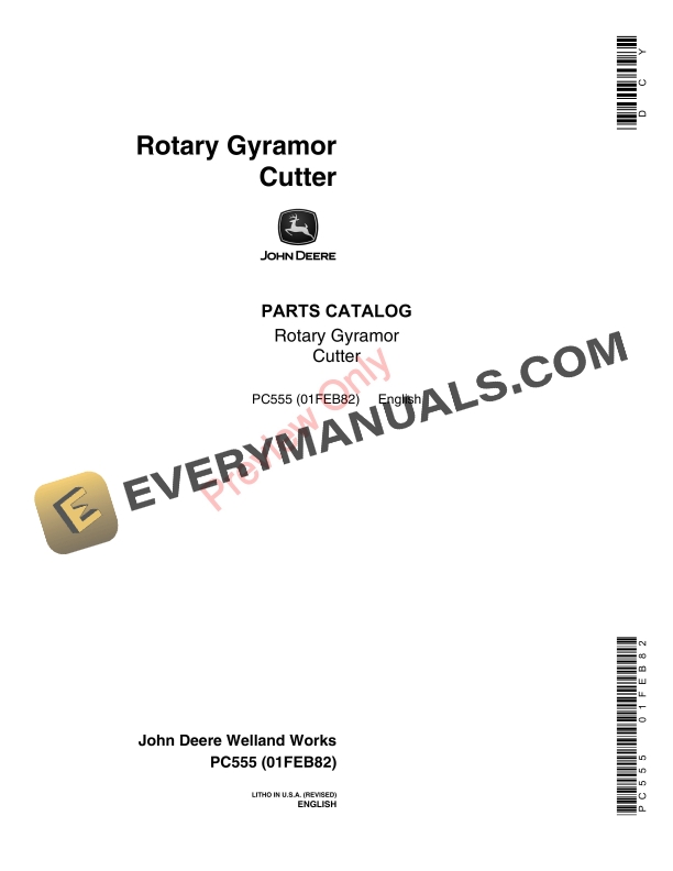 John Deere 207 Rotary Gyramor Cutter Parts Catalog PC555 01FEB82-1