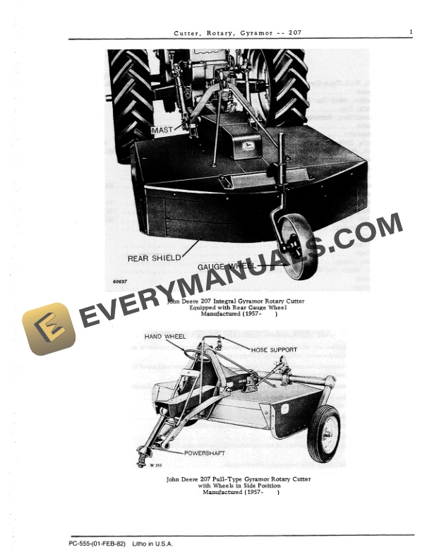 John Deere 207 Rotary Gyramor Cutter Parts Catalog PC555 01FEB82-3