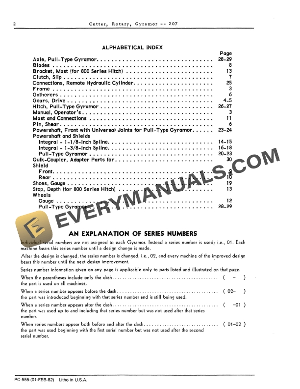 John Deere 207 Rotary Gyramor Cutter Parts Catalog PC555 01FEB82-4