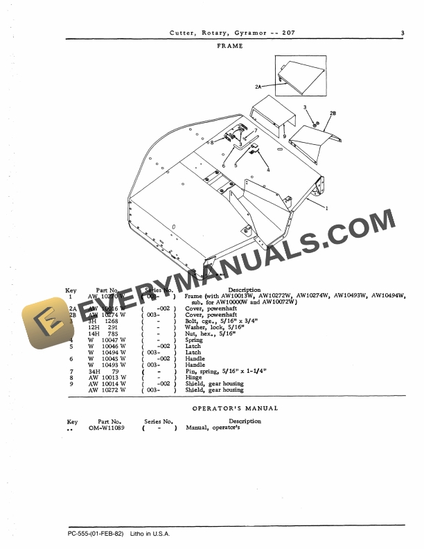 John Deere 207 Rotary Gyramor Cutter Parts Catalog PC555 01FEB82-5