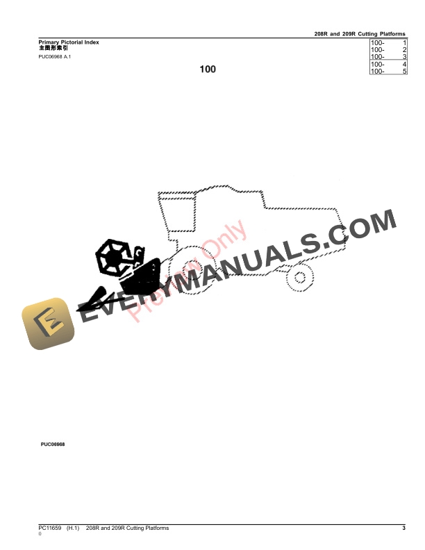 John Deere 208R and 209R Cutting Platforms Parts Catalog PC11659 18JUL23 3