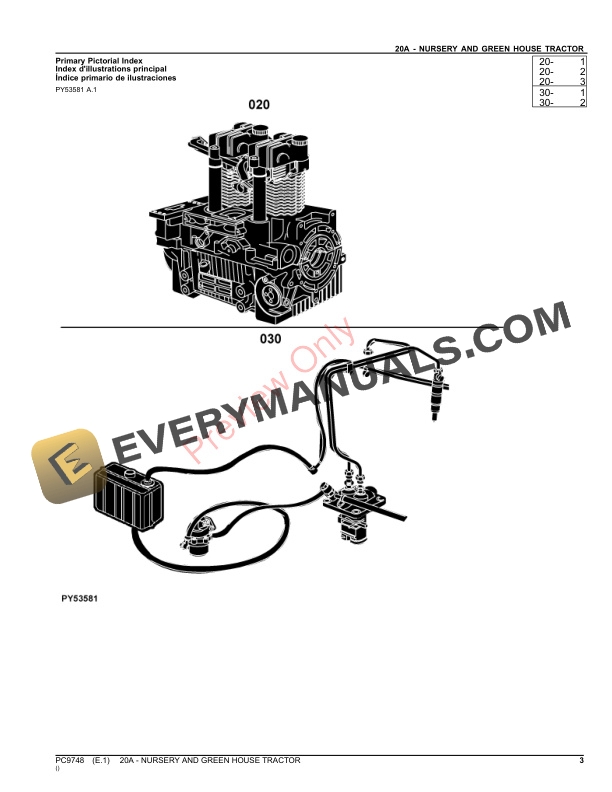 John Deere 20A NURSERY AND GREEN HOUSE TRACTOR Parts Catalog PC9748 06AUG23-3