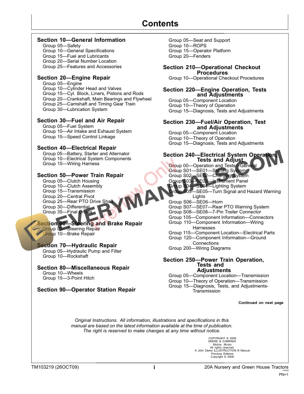 John Deere 20A Tractors Technical Manual TM103219 28APR21 3