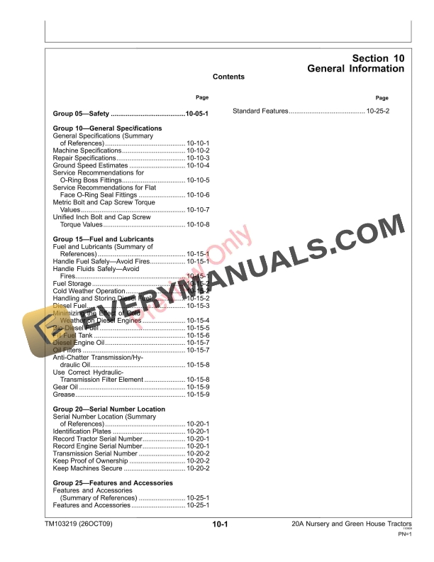 John Deere 20A Tractors Technical Manual TM103219 28APR21 5