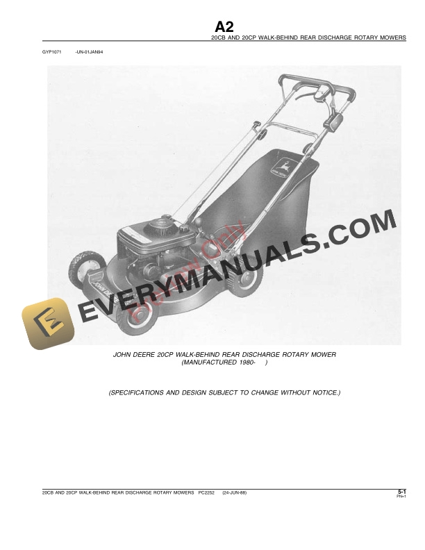 John Deere 20CB, 20CP Rear Discharge Walk-Behind Mowers Parts Catalog PC2252 24JUN88-3