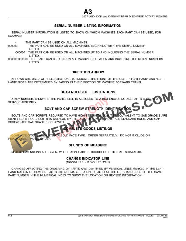 John Deere 20CB, 20CP Rear Discharge Walk-Behind Mowers Parts Catalog PC2252 24JUN88-4