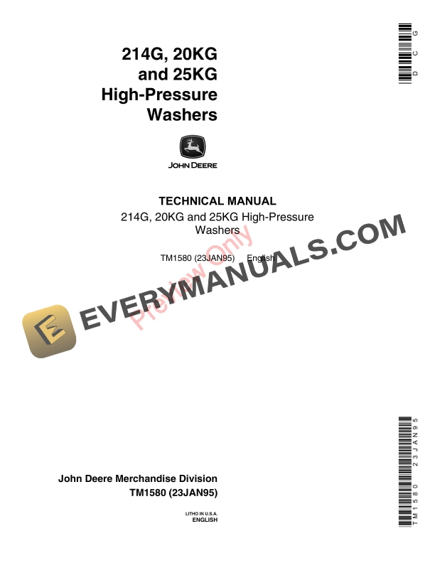 John Deere 20KG, 214G, 25KG High-Pressure Washer Technical Manual TM1580 23JAN95-1