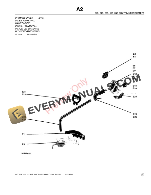 John Deere 20S, 21C, 21S, 25S, 30S, 38S, 38B Cutter Trimmers Parts Catalog PC2297 11APR96-3