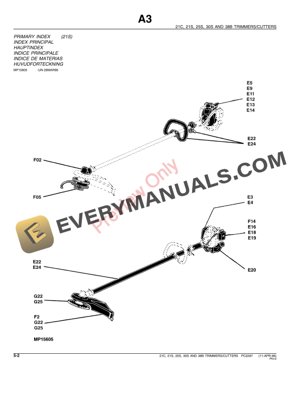 John Deere 20S, 21C, 21S, 25S, 30S, 38S, 38B Cutter Trimmers Parts Catalog PC2297 11APR96-4