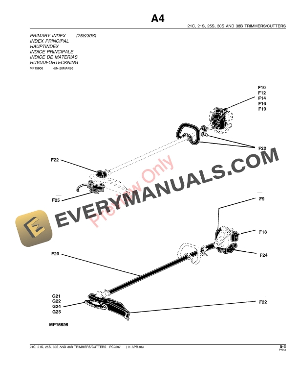 John Deere 20S, 21C, 21S, 25S, 30S, 38S, 38B Cutter Trimmers Parts Catalog PC2297 11APR96-5
