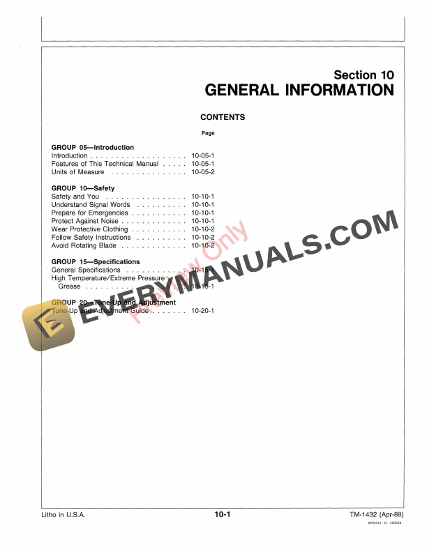 John Deere 20SR7 Reel Mounted Mower Technical Manual TM1432 01APR88 5