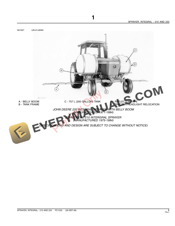 John Deere 210, 220 Integral Sprayers Parts Catalog PC1220 31MAY11-3