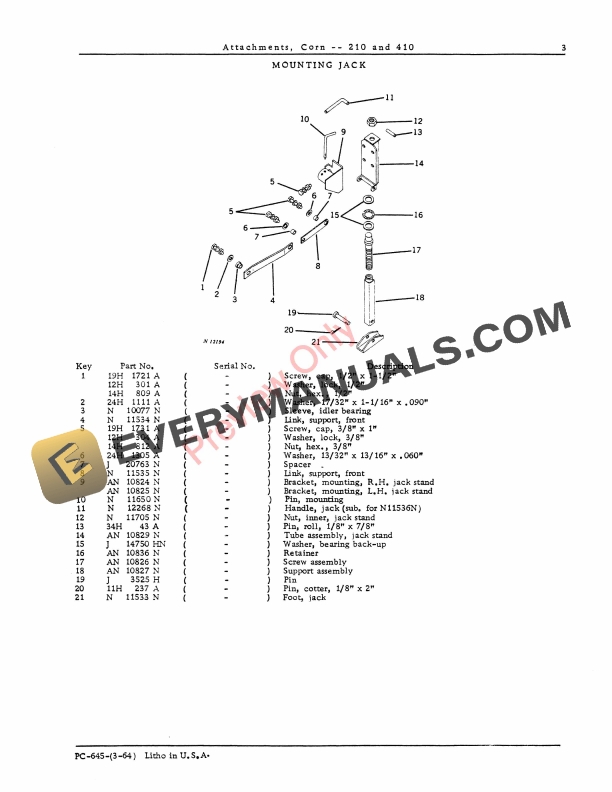 John Deere 210, 410 Corn Attachments Parts Catalog PC645 01MAY64-5