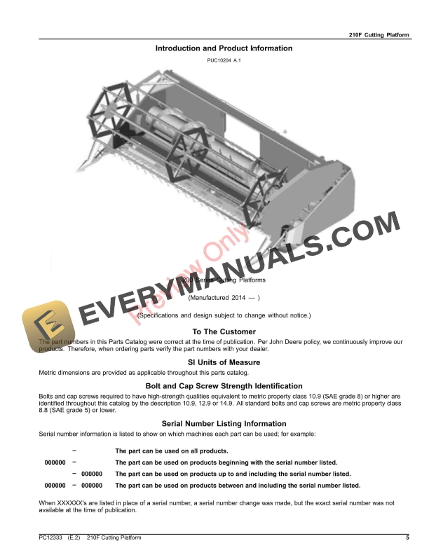 John Deere 210F Cutting Platform Parts Catalog PC12333 20JUL23-5