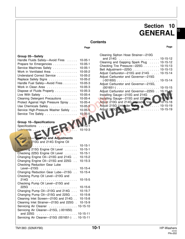 John Deere 210G 215G and 225G HIGH PRESSURE WASHER Technical Manual TM1383 02MAY90 5