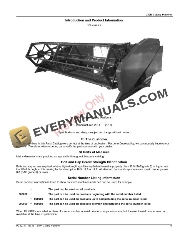 John Deere 210R Cutting Platform Parts Catalog PC12334 23JUL23-5