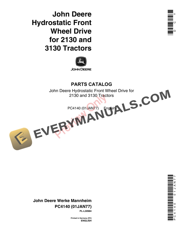 John Deere 2130 Tractors Parts Catalog PC4140 09MAY11-1