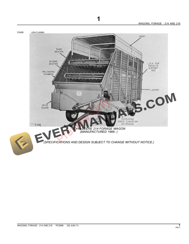 John Deere 214 and 216 Forage Wagons Parts Catalog PC0999 02JUN11 3
