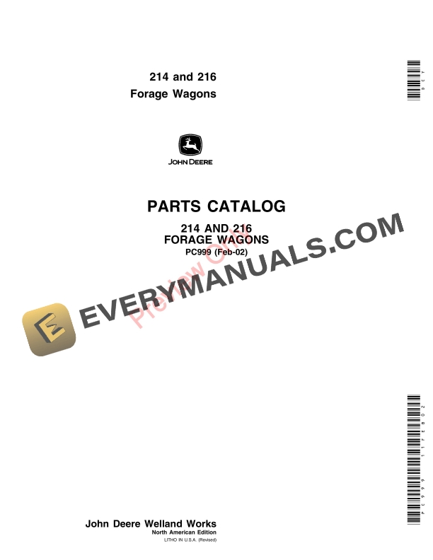 John Deere 214 and 216 Forage Wagons Parts Catalog PC999 11FEB02-1