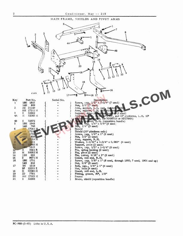 John Deere 218 Hay Conditioner Parts Catalog PC988 01MAY65-4