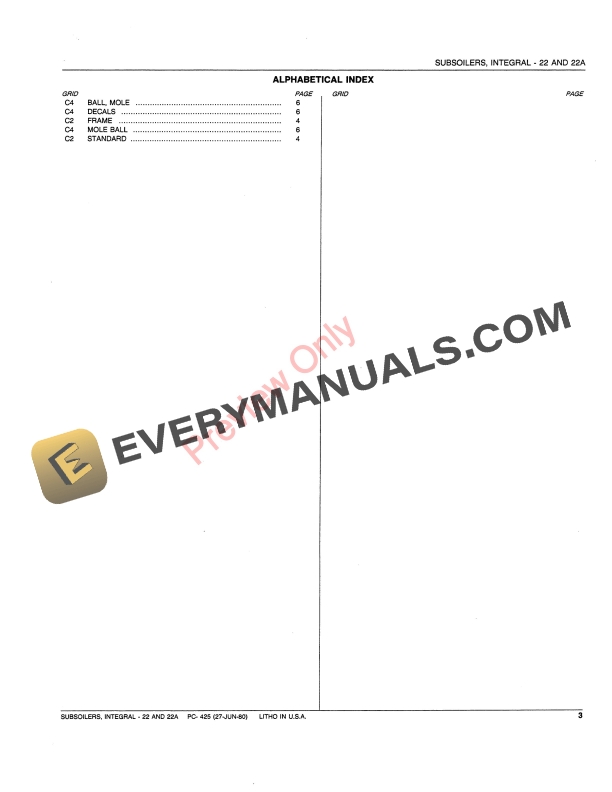 John Deere 22, 22A Integral Subsoiler Plow Parts Catalog PC425 27JUN80-5