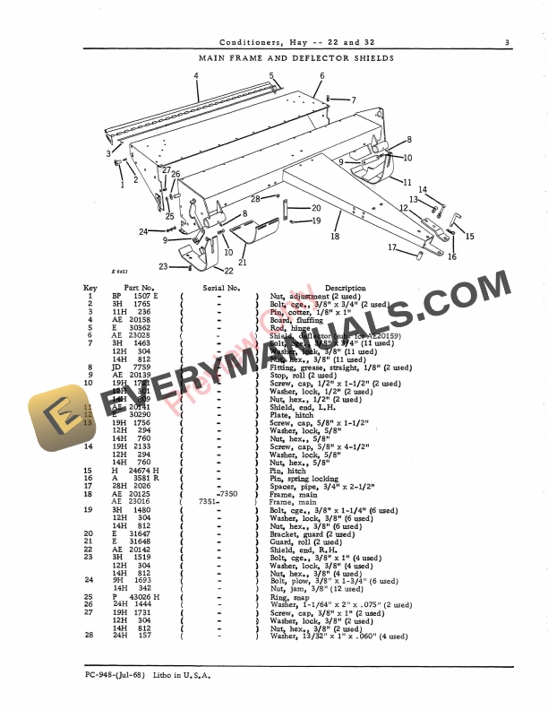 John Deere 22, 32 Hay Conditioners Parts Catalog PC948 01JUL68-5