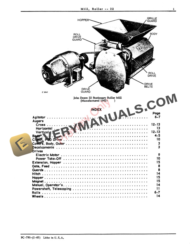 John Deere 22 Roller Mill Parts Catalog PC793 01FEB65 4 John Deere 22 Roller Mill Parts Catalog PC793 01FEB65-3
