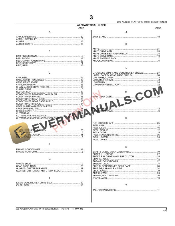 John Deere 220 Auger Platforms Parts Catalog PC1379 11MAY11-5