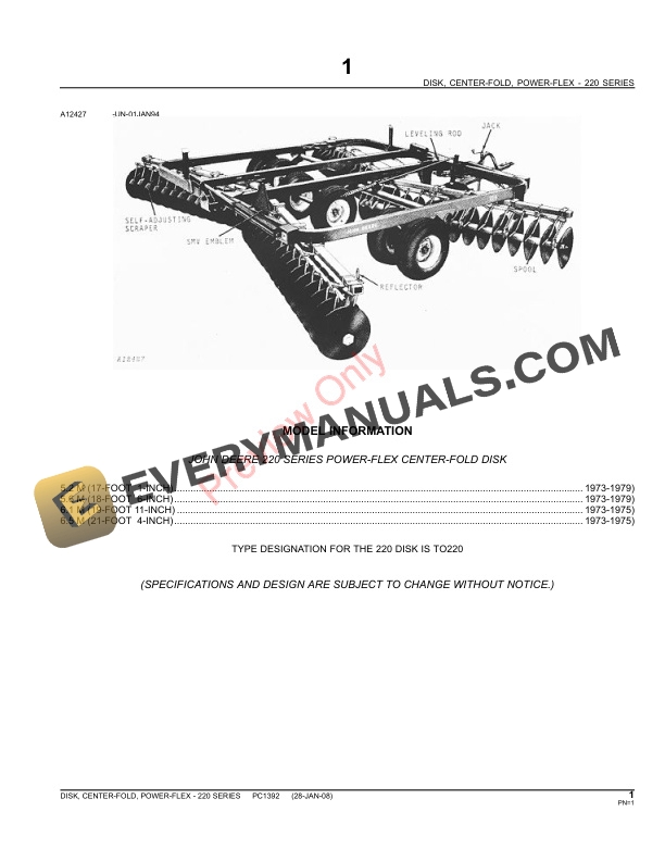 John Deere 220 Power Flex Center-Fold Disk Parts Catalog PC1392 13MAY11-3