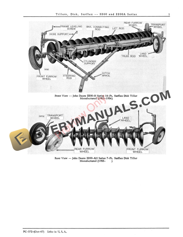 John Deere 2200 and 2200A Series Surflex Disk Tillers Parts Catalog PC372 01OCT67 4 John Deere 2200 and 2200A Series Surflex Disk Tillers Parts Catalog PC372 01OCT67-3