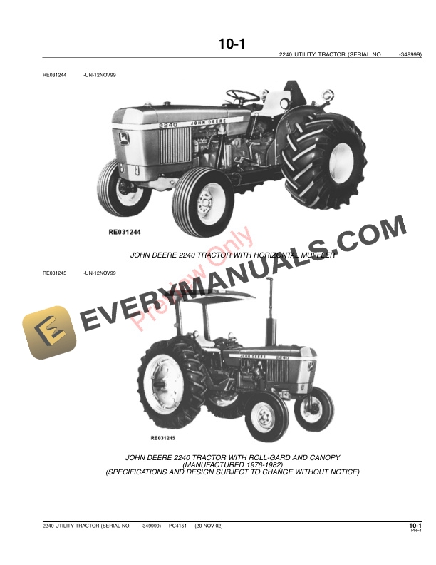 John Deere 2240 Tractor (S.N. -34, 9999) Parts Catalog PC4151 11MAY11-3