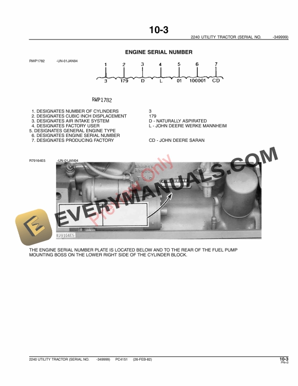 John Deere 2240 Tractor (S.N. -34, 9999) Parts Catalog PC4151 11MAY11-5