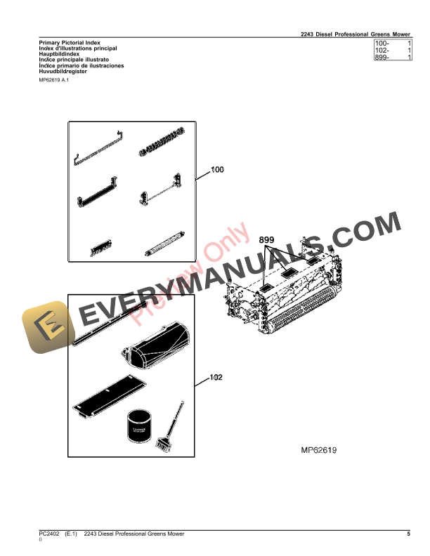 John Deere 2243 DIESEL PROFESSIONAL GREENS MOWER Parts Catalog PC2402 16JUL23-5