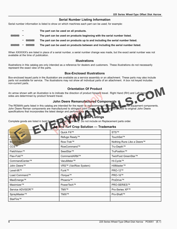 John Deere 225 Series Wheel-Type Offset Disk Harrows Parts Catalog PC6051 14SEP20 5 John Deere 225 Series Wheel-Type Offset Disk Harrows Parts Catalog PC6051 14SEP20-4