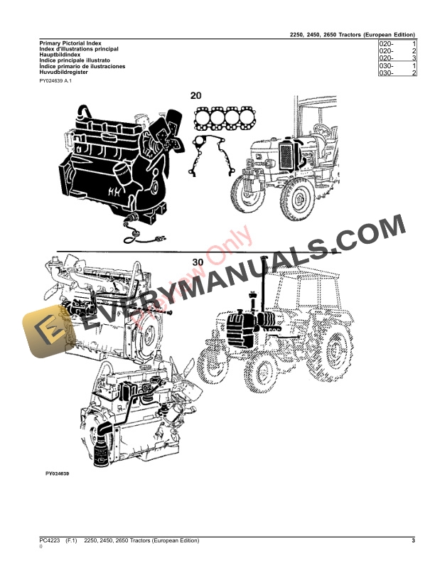 John Deere 2250, 2450, 2650 Tractors Parts Catalog PC4223 20FEB23-3