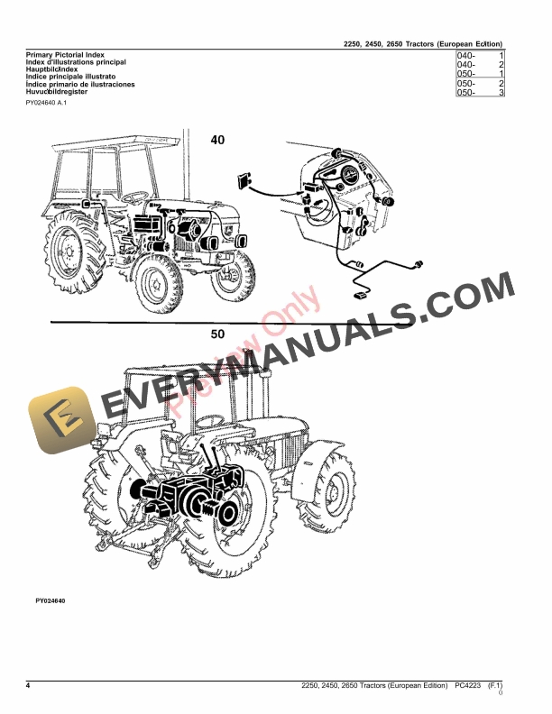 John Deere 2250, 2450, 2650 Tractors Parts Catalog PC4223 20FEB23-4