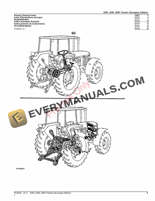 John Deere 2250, 2450, 2650 Tractors Parts Catalog PC4223 20FEB23-5