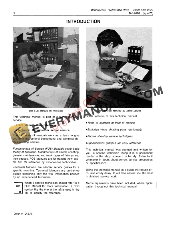 John Deere 2250 and 2270 Windrowers Technical Manual TM1078 01APR75 4