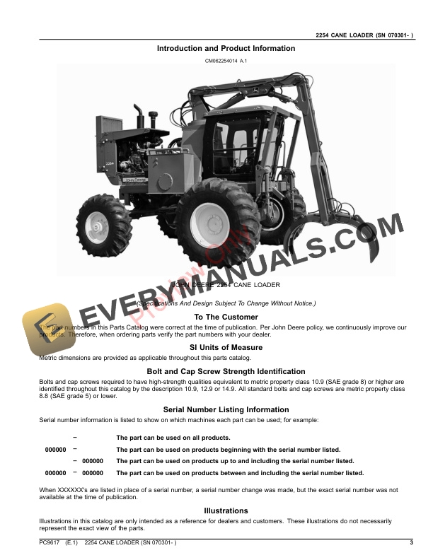 John Deere 2254 CANE LOADER Parts Catalog PC9617 13JUN23-3