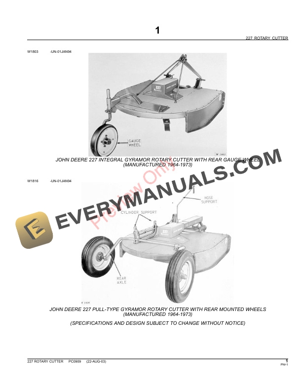 John Deere 227 Rotary Cutter Parts Catalog PC0909 31MAY11 3
