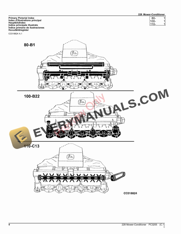 John Deere 228 FRONT MOWER CONDITIONER Parts Catalog PC3205 20SEP21-4
