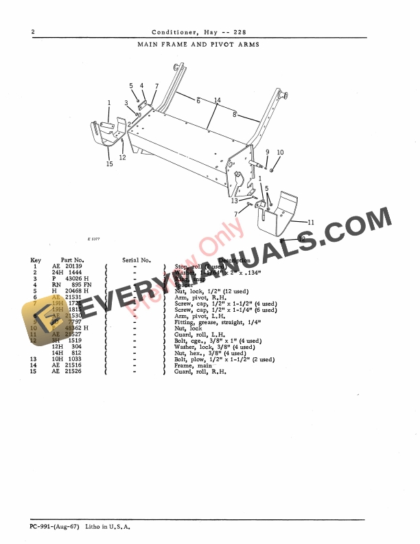 John Deere 228 Hay Conditioner Parts Catalog PC991 01AUG67-4