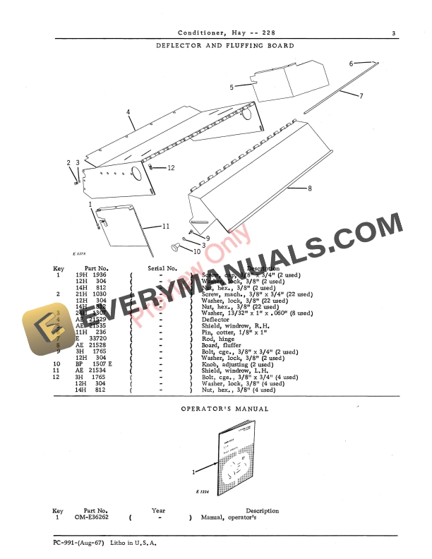 John Deere 228 Hay Conditioner Parts Catalog PC991 01AUG67-5