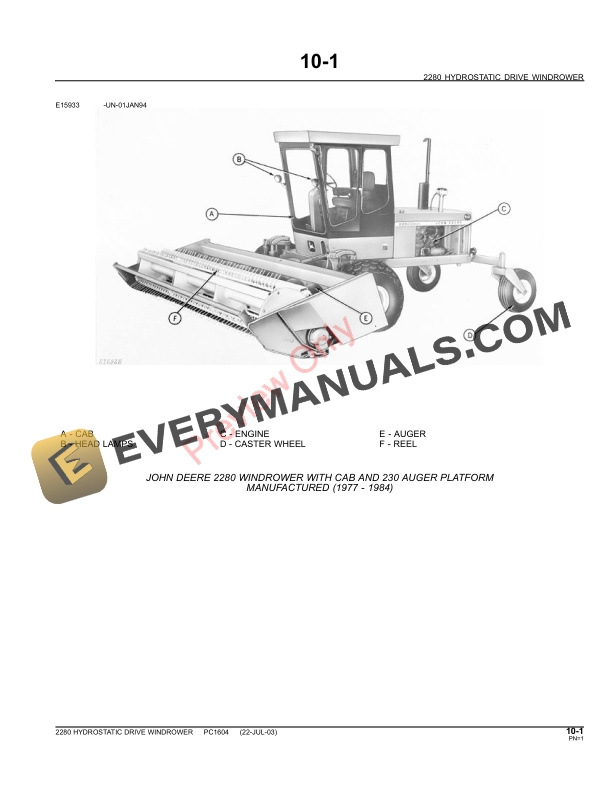 John Deere 2280 Windrower Parts Catalog PC1604 09MAY11-3