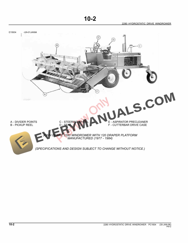 John Deere 2280 Windrower Parts Catalog PC1604 09MAY11-4