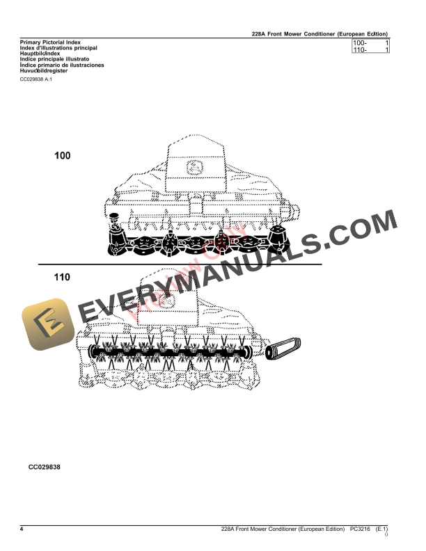 John Deere 228A Front Mower Conditioner Parts Catalog PC3216 20SEP21-4