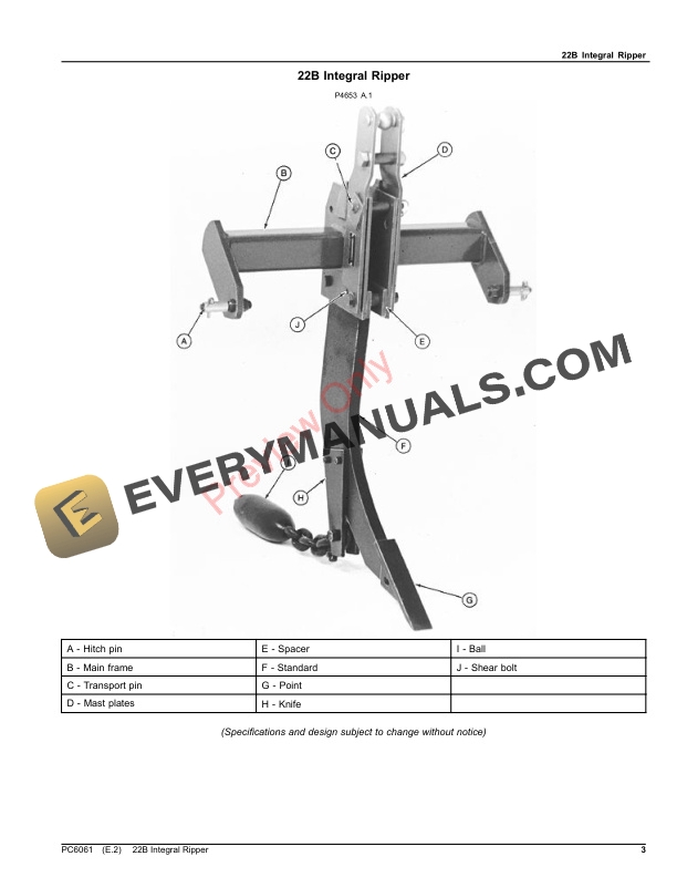 John Deere 22B Integral Ripper Parts Catalog PC6061 30JUN21-3