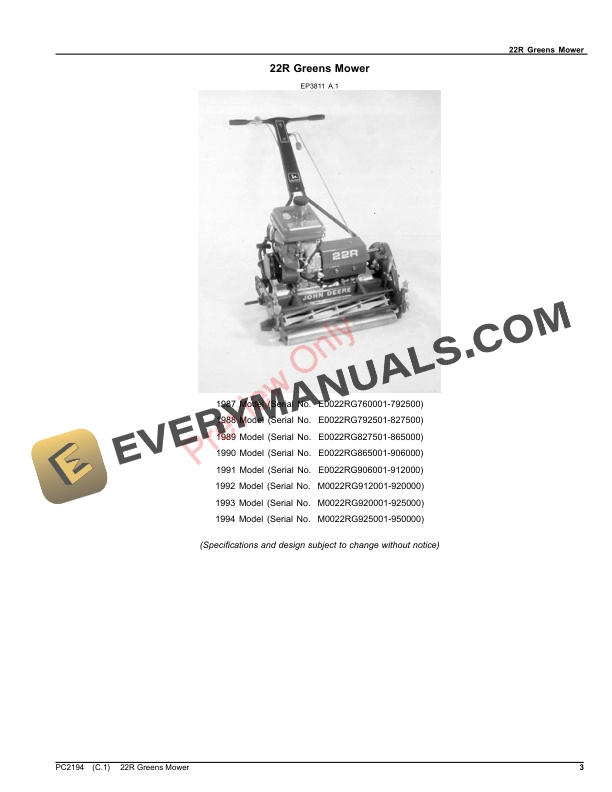 John Deere 22R Greens Mower Parts Catalog PC2194 16JUL23-3