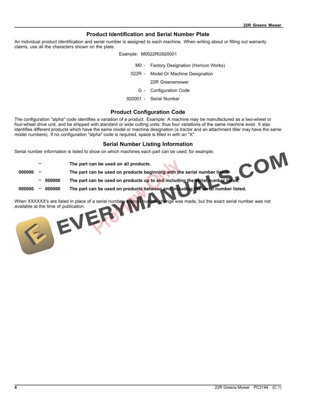John Deere 22R Greens Mower Parts Catalog PC2194 16JUL23-4